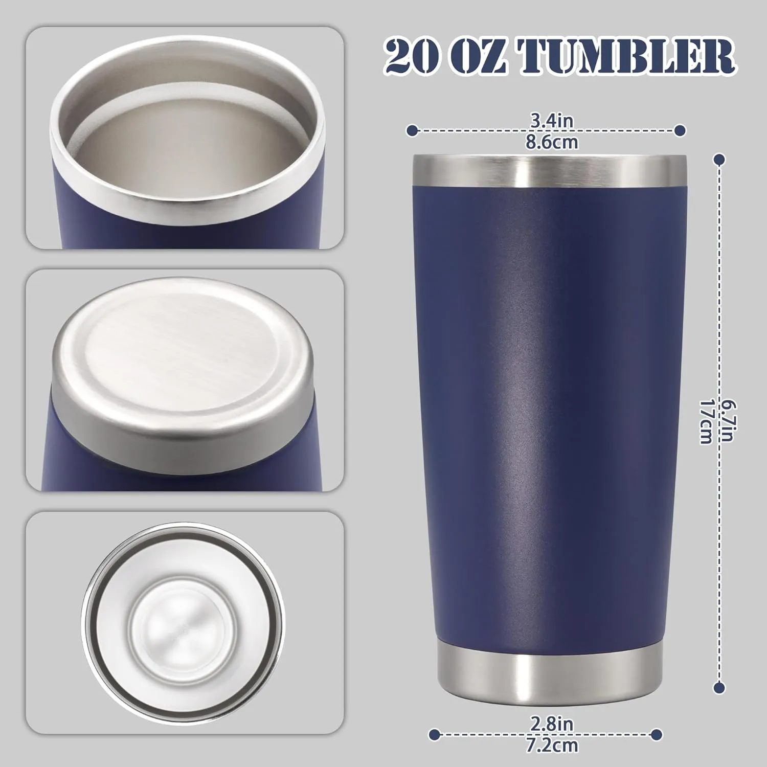 20 oz Tumbler with lid Double Wall Vacuum Insulated Tumblers Stainless Steel Coffee Mug Travel Coffee Tumbler Powder Coated Tumbler Cup Keep Hot&Cold - (Navy 1 Pack)