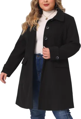 Agnes Orinda Plus Size Coats for Women Fall Winter Classic Single Breasted Pea Trench Long Coat with Pockets