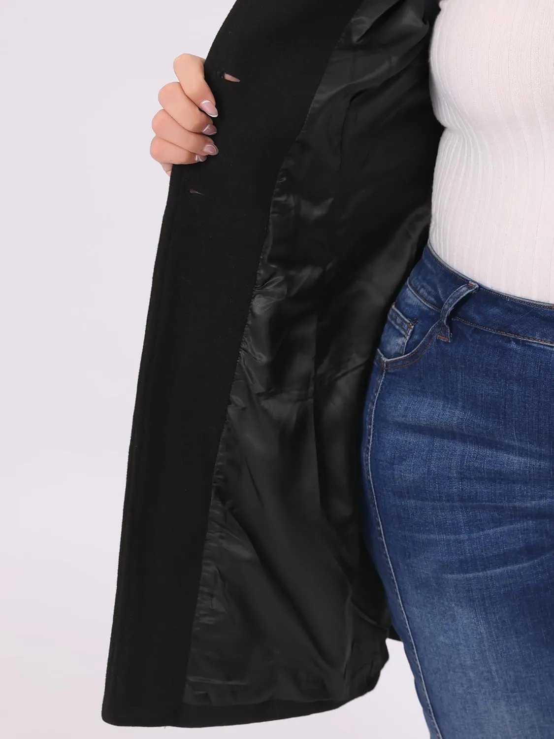 Agnes Orinda Plus Size Coats for Women Fall Winter Classic Single Breasted Pea Trench Long Coat with Pockets