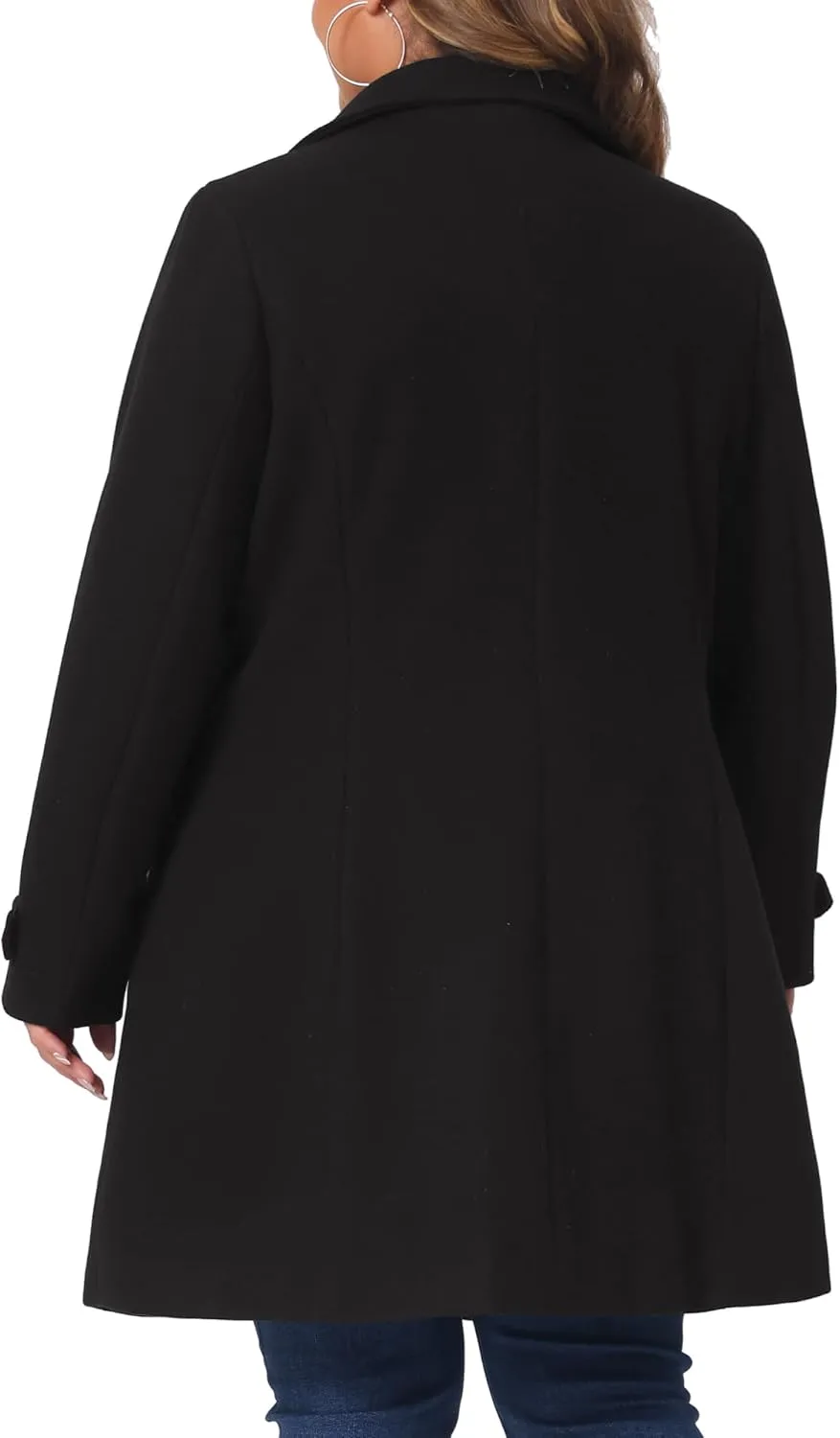 Agnes Orinda Plus Size Coats for Women Fall Winter Classic Single Breasted Pea Trench Long Coat with Pockets