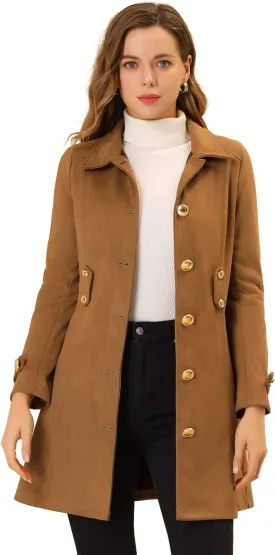 Allegra K Women's Faux Suede Coats Single Breasted Belted Vintage Fall Winter Trench Coat