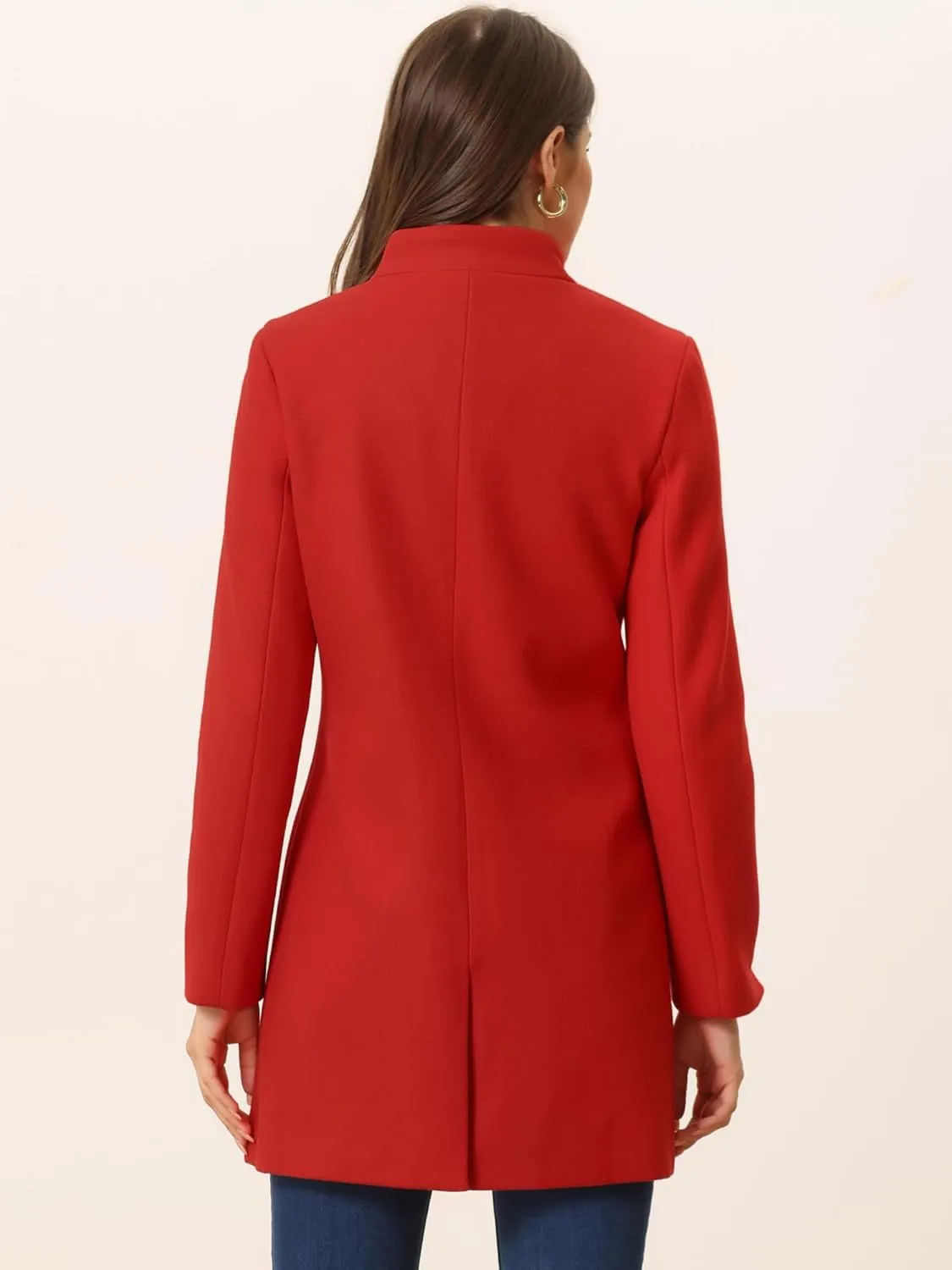 Allegra K Women's Winter Overcoat Mid-Long Stand Collar Single Breasted Coat Outerwear