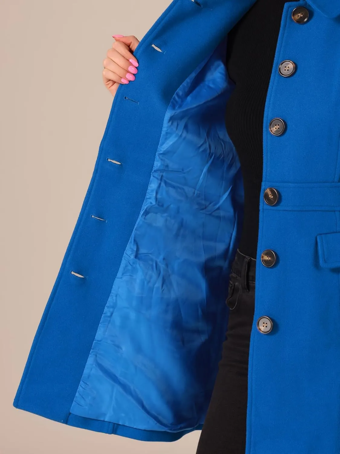 Allegra K Women's Winter Overcoat Peter Pan Collar Flap Pocket Single Breasted Coat