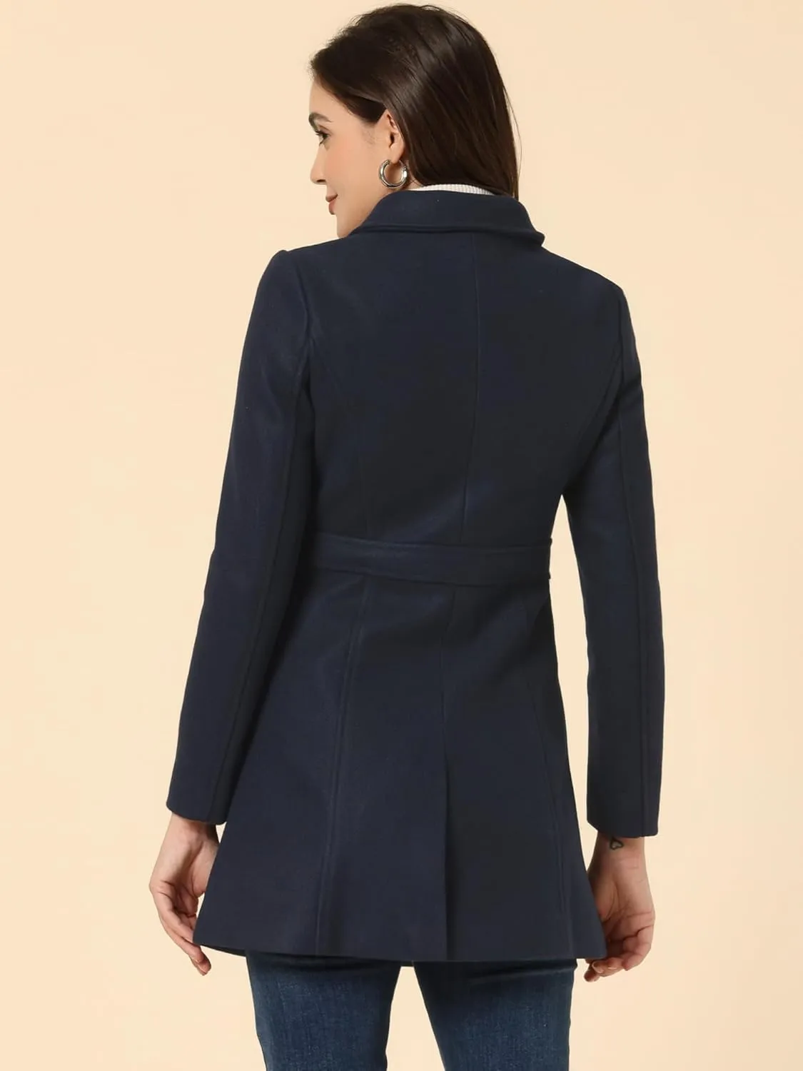 Allegra K Women's Winter Overcoat Peter Pan Collar Flap Pocket Single Breasted Coat