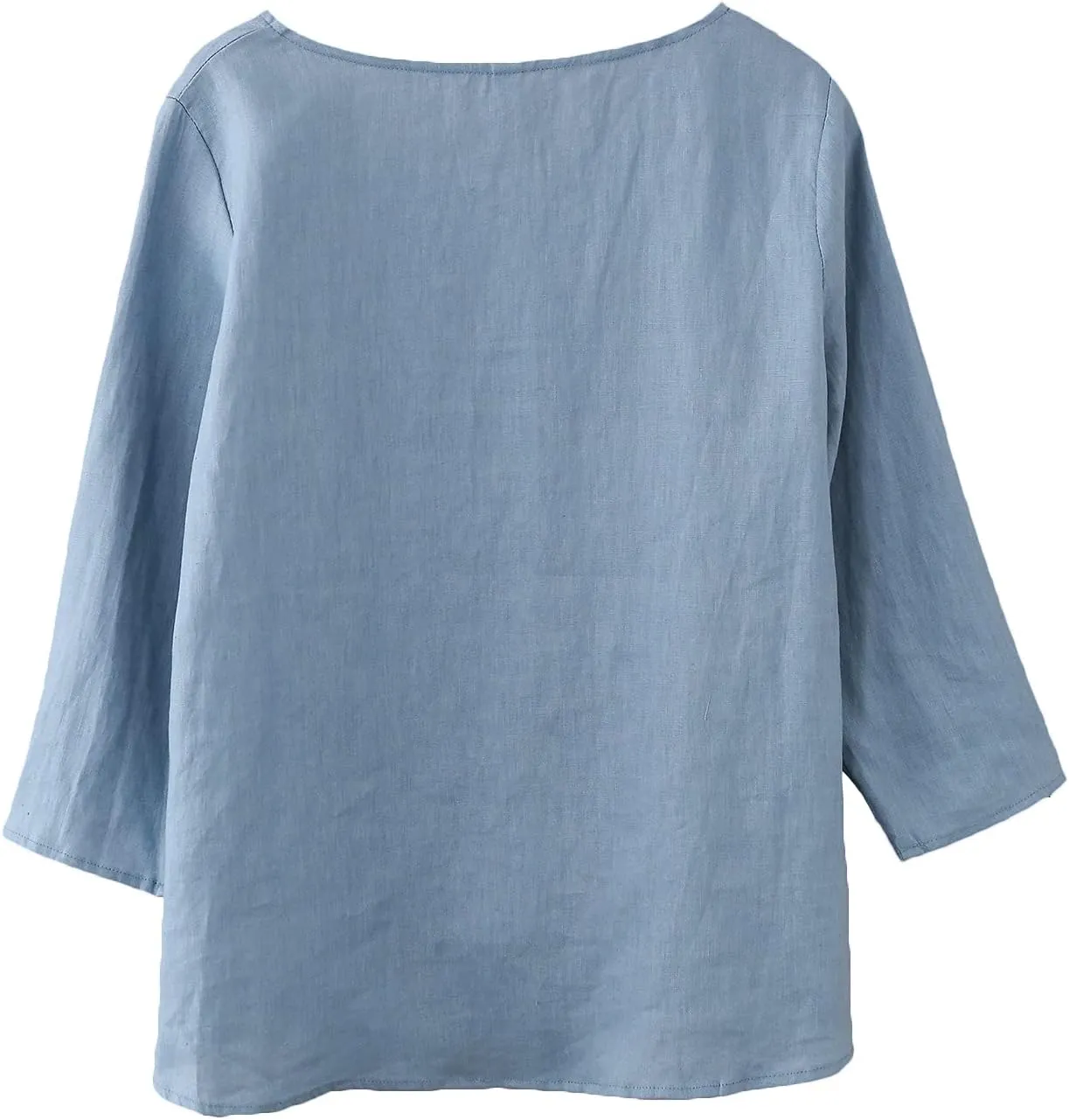 Amazhiyu Women's Linen 3/4 Sleeve Blouse Crew Neck Summer Casual Tops Loose Fit