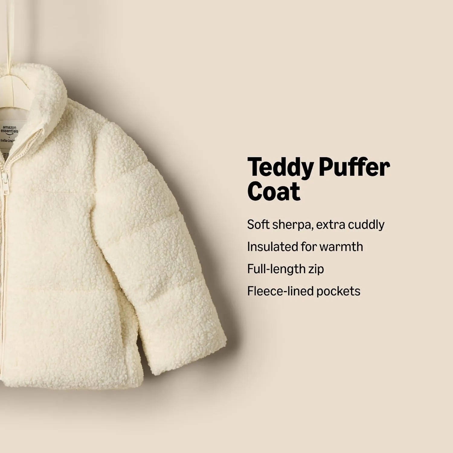Amazon Essentials x Sofia Grainge Unisex Toddlers and Babies' Teddy Puffer Jacket