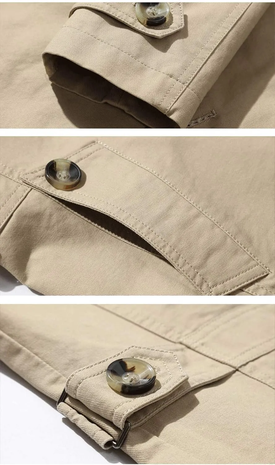 chouyatou Men's Slim Notched Collar Single Breasted Cotton Jacket Office Trench Coat