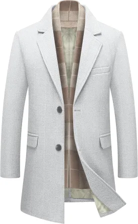INVACHI Men's Casual Trench Coat with Detachable Scarfs Notched Collar Single Breasted Overcoat