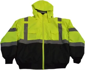 LBBJ-C3-M ANSI Class 3 Waterproof Bomber with Removable Fleece Liner Jacket, Medium, Lime/Black