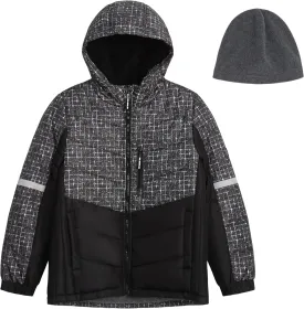 LONDON FOG Boys' Heavyweight Hooded Puffer Jacket with Sherpa-Lined Hood & Fleece Beanie