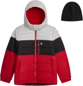 LONDON FOG Boys' Heavyweight Hooded Puffer Jacket with Sherpa-Lined Hood & Fleece Beanie