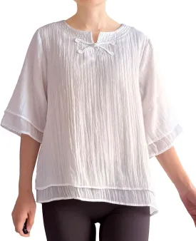Minibee Women's Cotton Linen Shirts Summer 3/4 Length Sleeve Tops Chinese Frog Casual Blouse