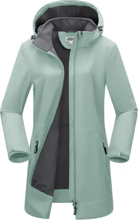Outdoor Ventures Women's Softshell Jacket with Removable Hood Fleece Lined Windbreaker Insulated Long Warm Rain Jacket