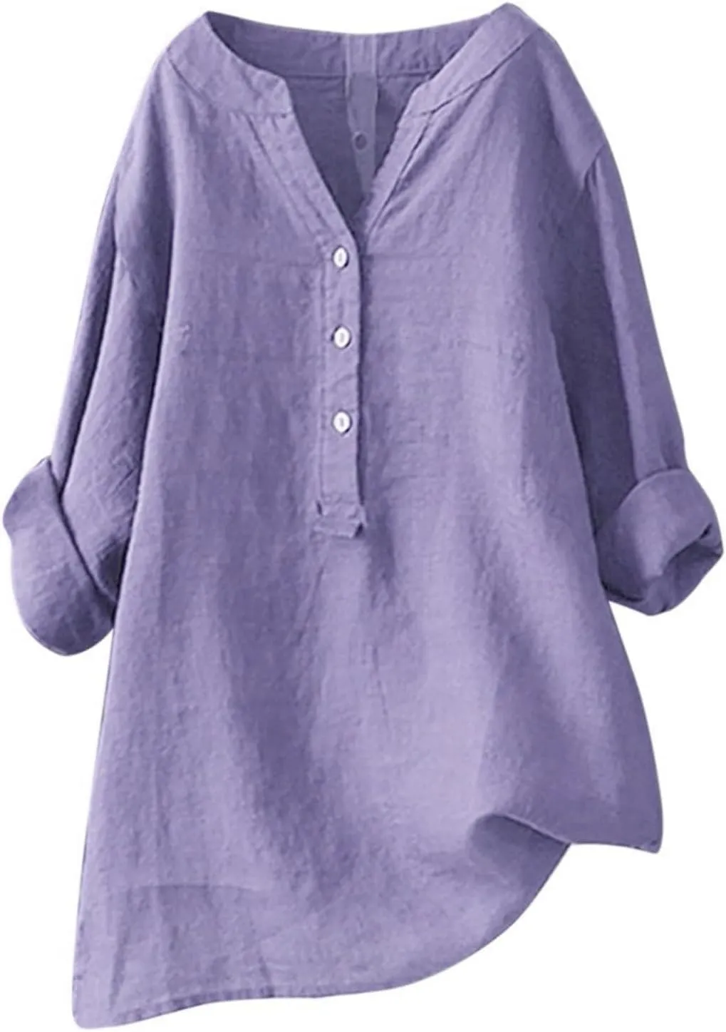 Plus Size Linen Tops for Women V Neck Long Sleeve Button Down Shirts Office Work Blouse Summer Beach Vacation Tunics