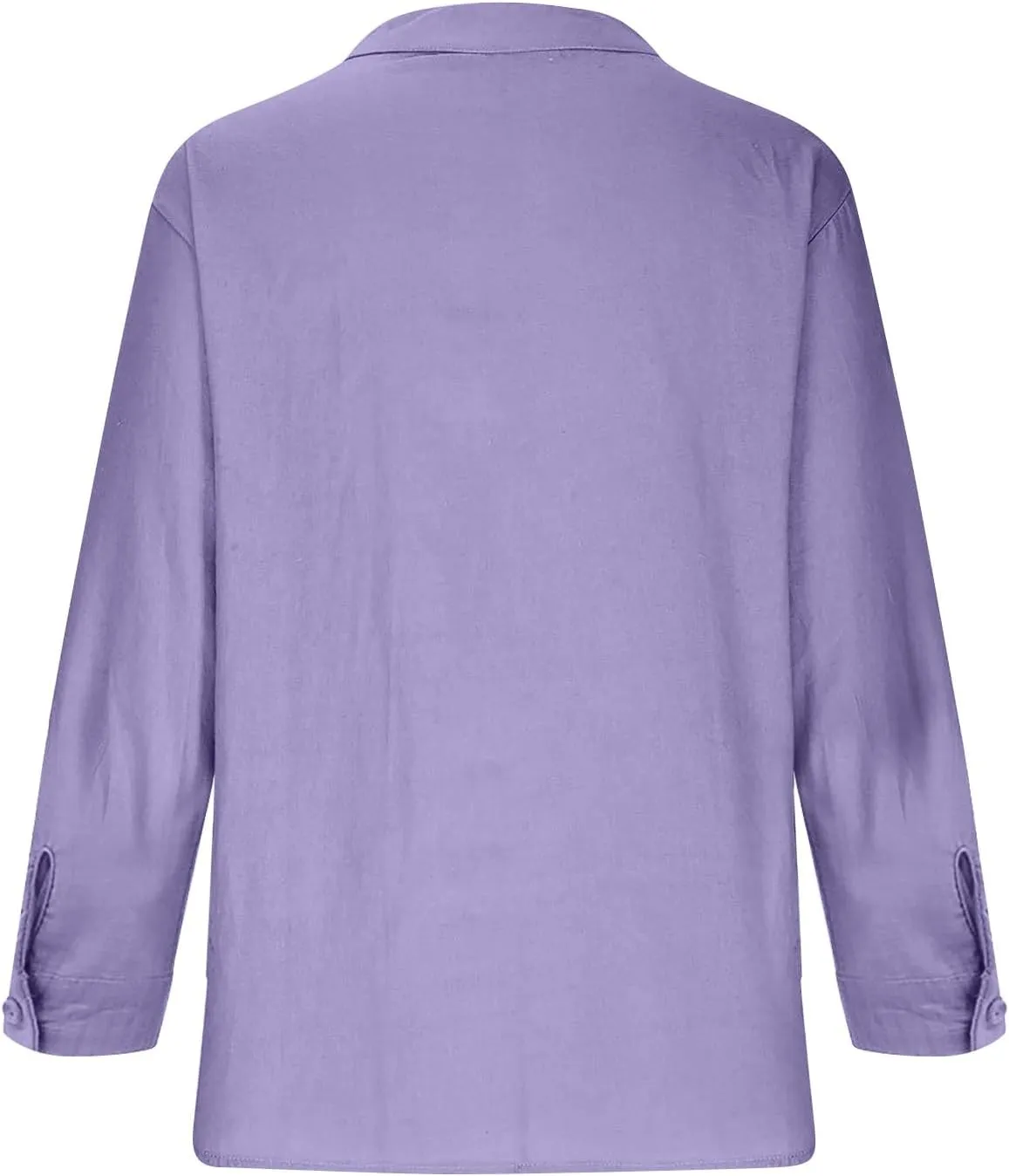 Plus Size Linen Tops for Women V Neck Long Sleeve Button Down Shirts Office Work Blouse Summer Beach Vacation Tunics