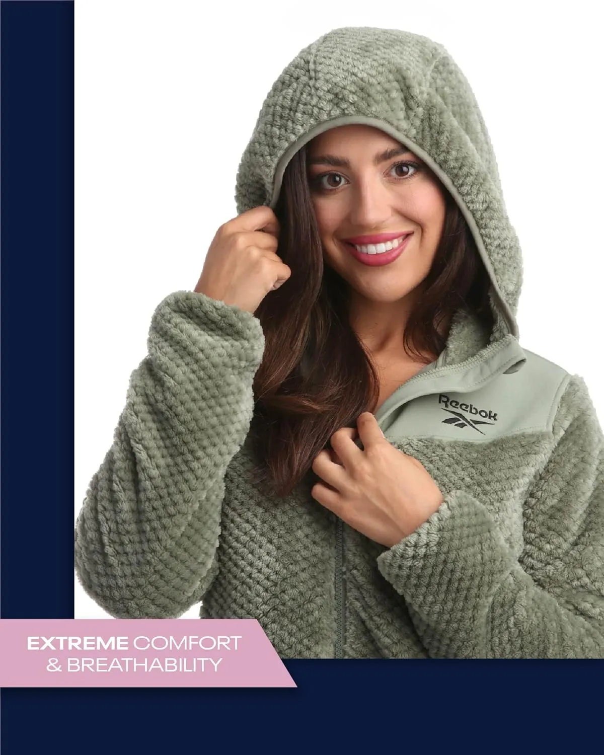 Reebok Women's Fleece Zip Up Jacket - Warm Snow Fleece Winter Jacket with Hood - Insulated Winter Jackets for Women (S-XL)
