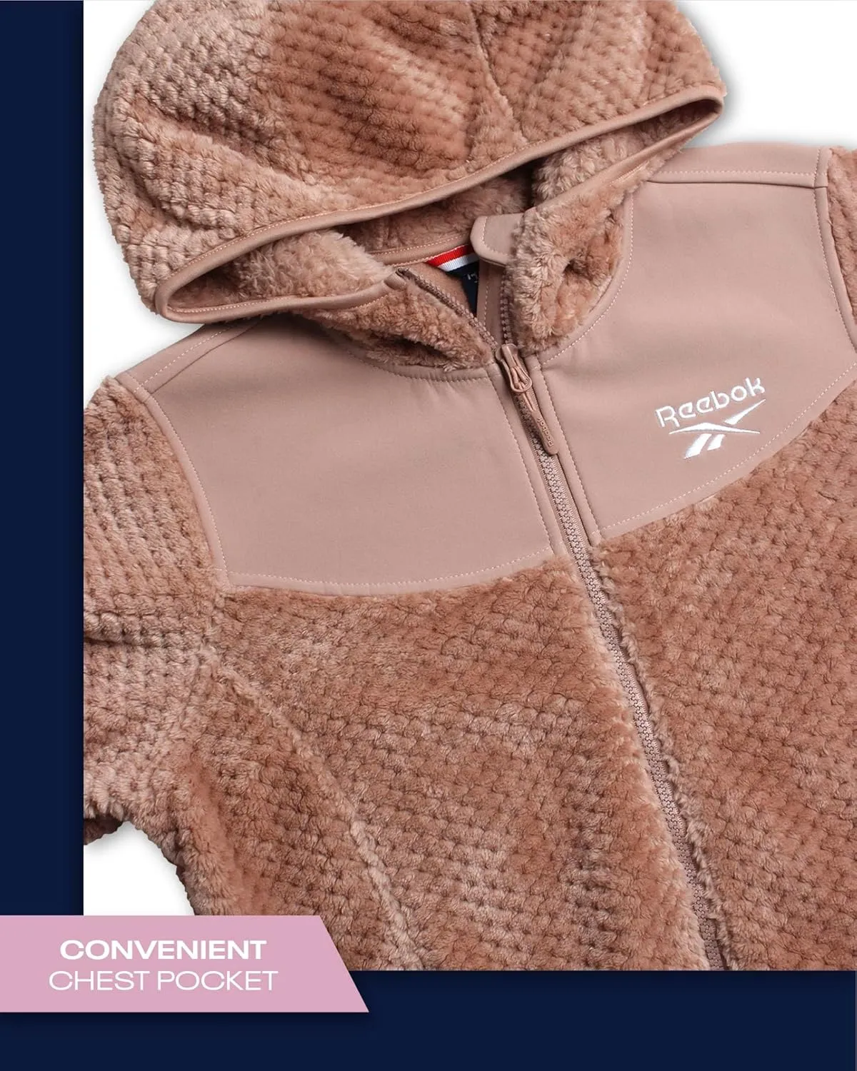Reebok Women's Fleece Zip Up Jacket - Warm Snow Fleece Winter Jacket with Hood - Insulated Winter Jackets for Women (S-XL)