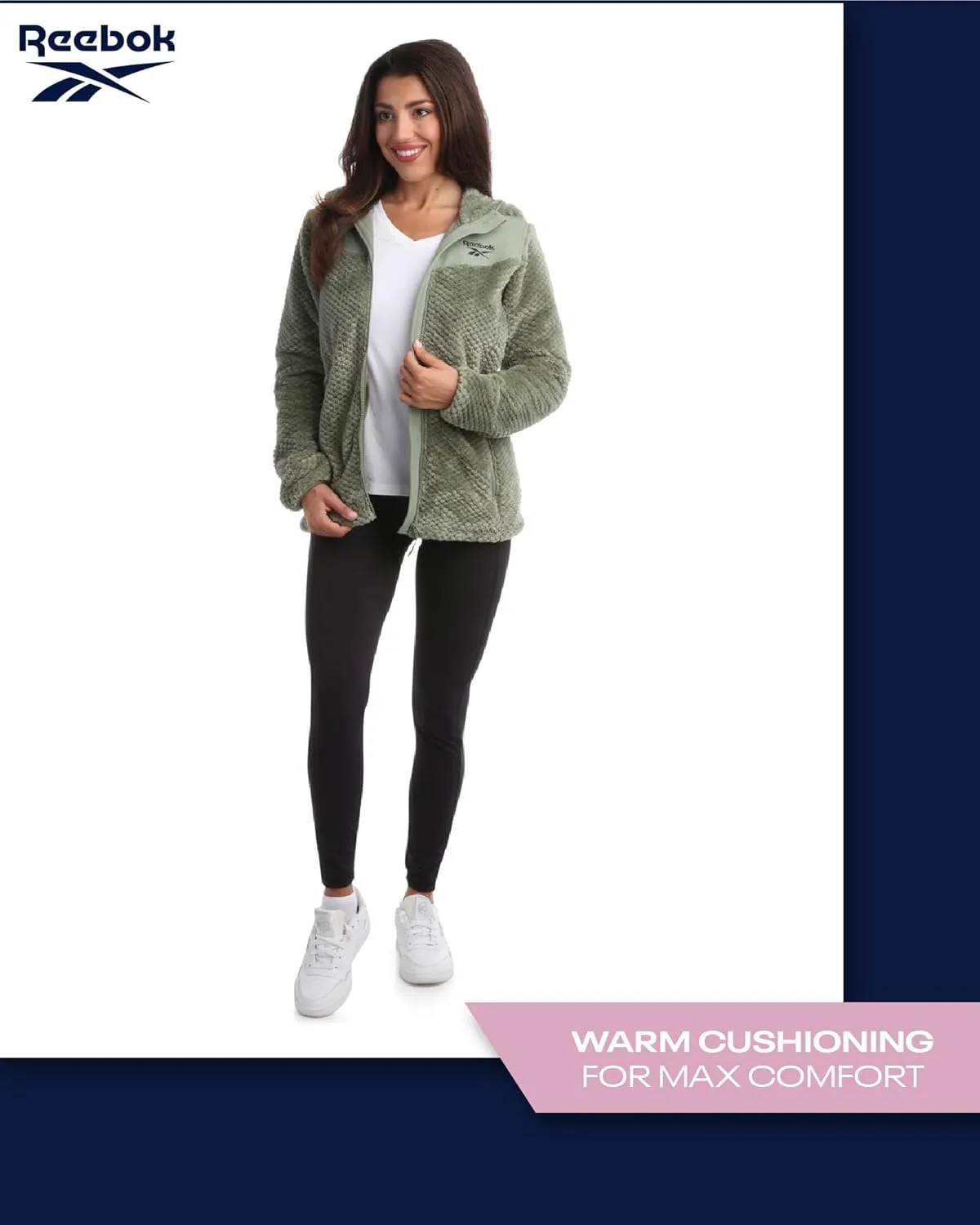 Reebok Women's Fleece Zip Up Jacket - Warm Snow Fleece Winter Jacket with Hood - Insulated Winter Jackets for Women (S-XL)