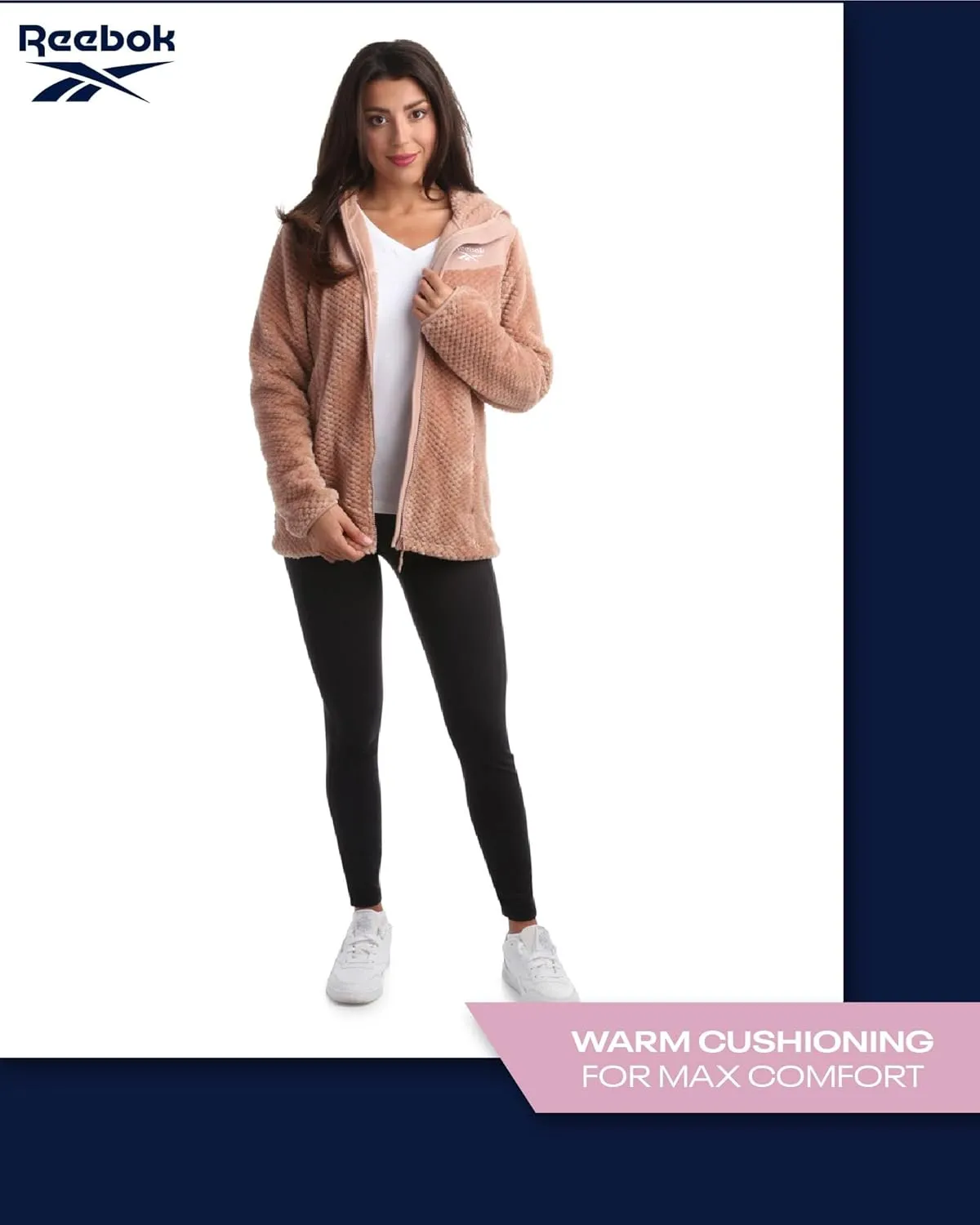 Reebok Women's Fleece Zip Up Jacket - Warm Snow Fleece Winter Jacket with Hood - Insulated Winter Jackets for Women (S-XL)