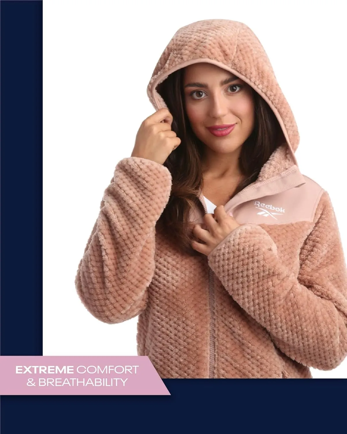 Reebok Women's Fleece Zip Up Jacket - Warm Snow Fleece Winter Jacket with Hood - Insulated Winter Jackets for Women (S-XL)