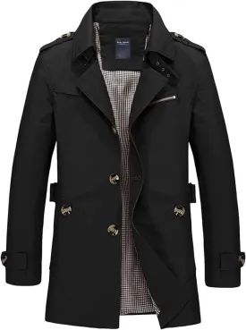 Shanghai Story Men's Classic Single Breasted Notched Collar Long Sleeve Midi Trench Jacket Coat