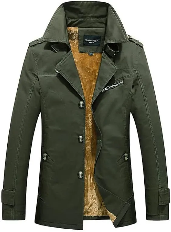 Shanghai Story Men's Classic Single Breasted Notched Collar Long Sleeve Midi Trench Jacket Coat
