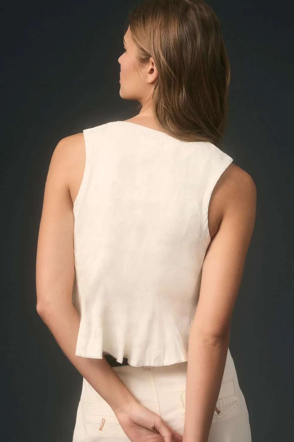 Women Cotton Linen Babydoll Tank Tops Sleeveless Round Neck Button Up Ruffle Hem Pleated Peplum Blouse Y2K Shirt
