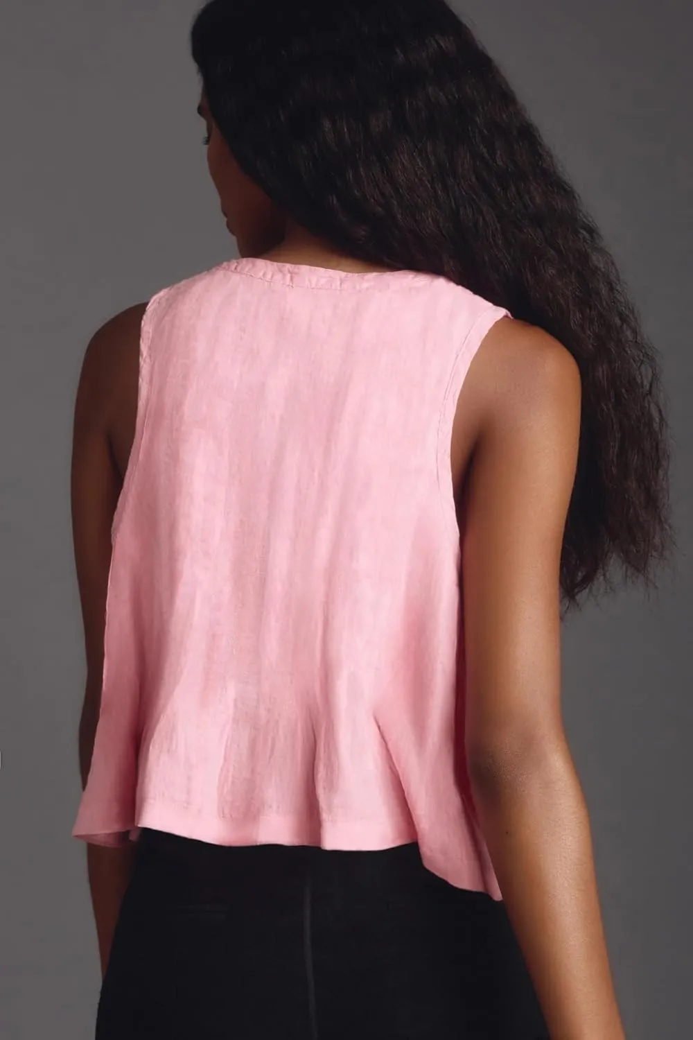 Women Cotton Linen Babydoll Tank Tops Sleeveless Round Neck Button Up Ruffle Hem Pleated Peplum Blouse Y2K Shirt
