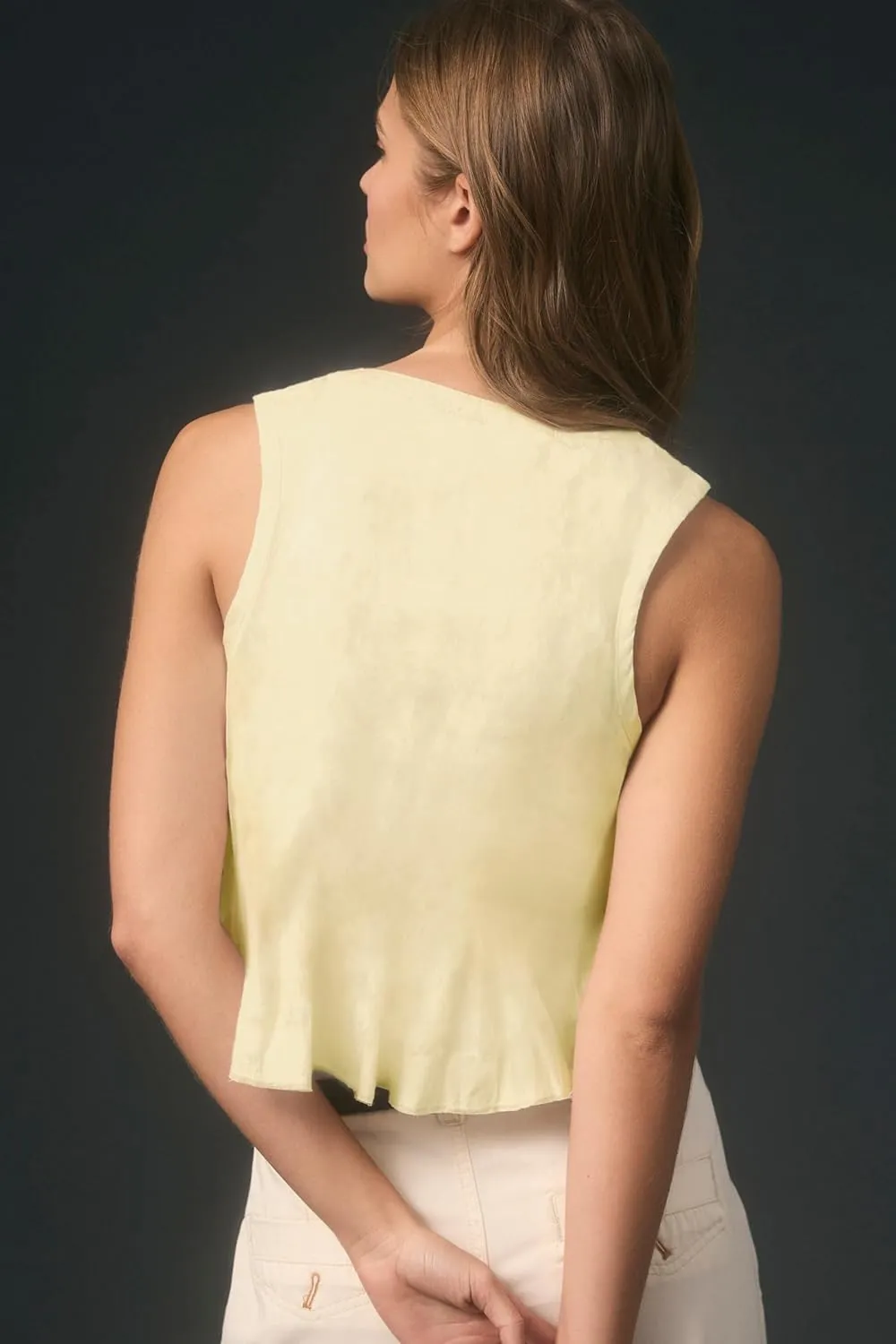 Women Cotton Linen Babydoll Tank Tops Sleeveless Round Neck Button Up Ruffle Hem Pleated Peplum Blouse Y2K Shirt