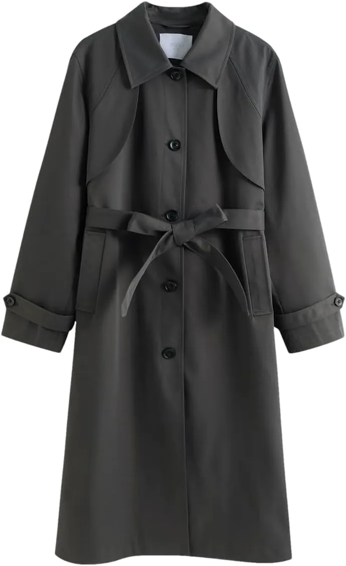 Women Fall Trench Coat Mid-Length Casual Jacket Fall Solid Single Breasted Classic Overcoat