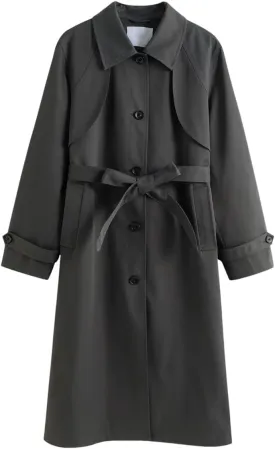 Women Fall Trench Coat Mid-Length Casual Jacket Fall Solid Single Breasted Classic Overcoat