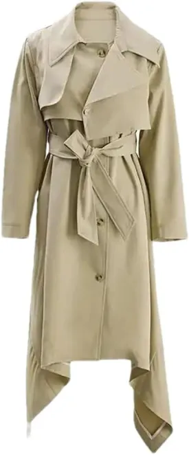 Women Solid Irregular Fake 2 Pcs Trenchcoats Belt Lapel Single Breasted High Streetcoat