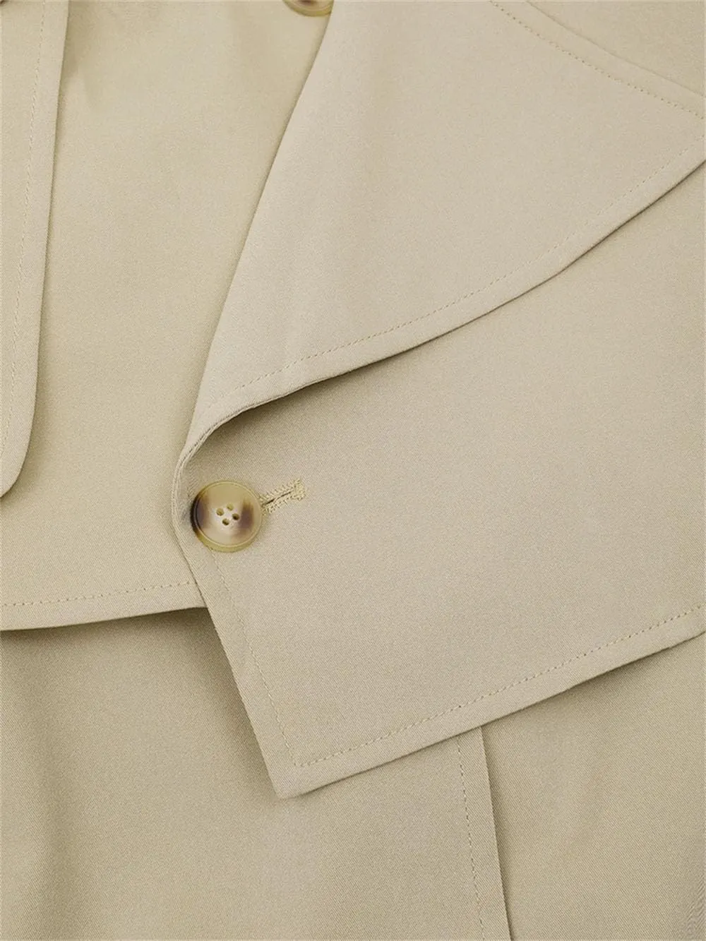 Women Solid Irregular Fake 2 Pcs Trenchcoats Belt Lapel Single Breasted High Streetcoat