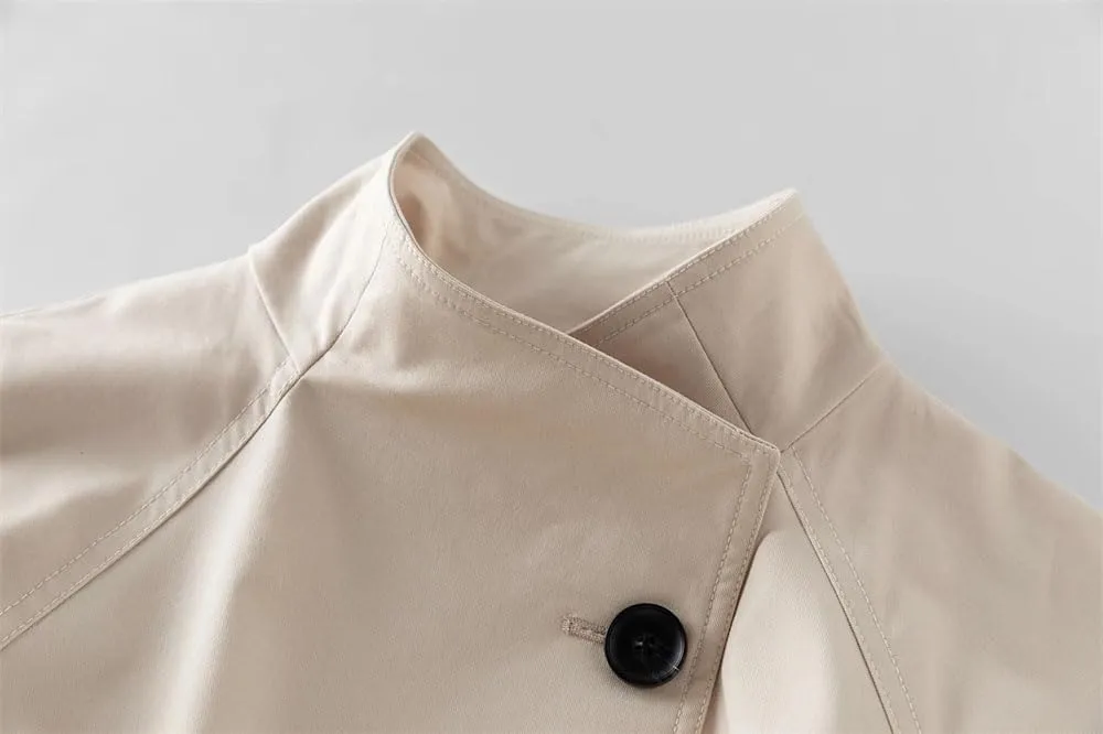Women Stand Collar Loose Trench Coat Solid Single Breasted Lace-Up Midi Fall Coat