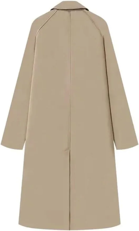 Women Thick Straight Long Trench Coat Retro Loose Single-Breasted Coat Lapel High Street Jacket