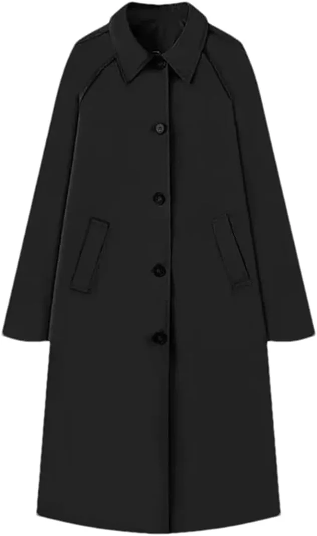Women Thick Straight Long Trench Coat Retro Loose Single-Breasted Coat Lapel High Street Jacket