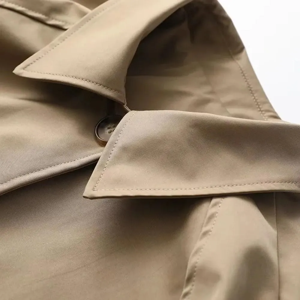 Women Thick Straight Long Trench Coat Retro Loose Single-Breasted Coat Lapel High Street Jacket