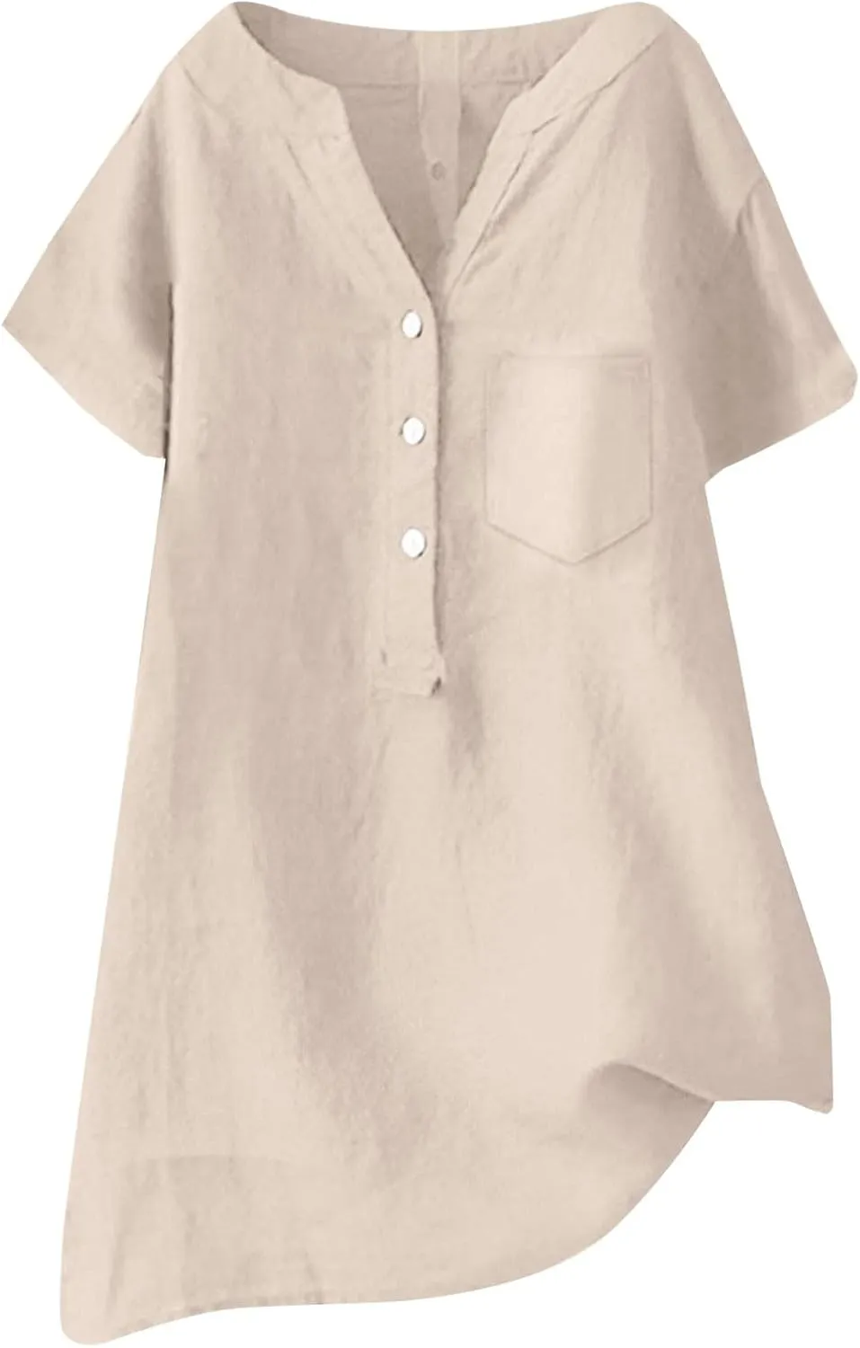 Womens Cotton Linen Button Down Shirts Summer Dressy Blouse Long Sleeve V Neck Loose Gauze Tops Casual Tunic T-Shirts