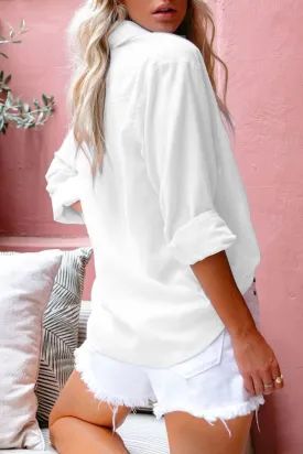 Women's Cotton Linen V Neck Button Down Shirt Long/Roll Up Sleeve Casual Collared Work Blouse Top