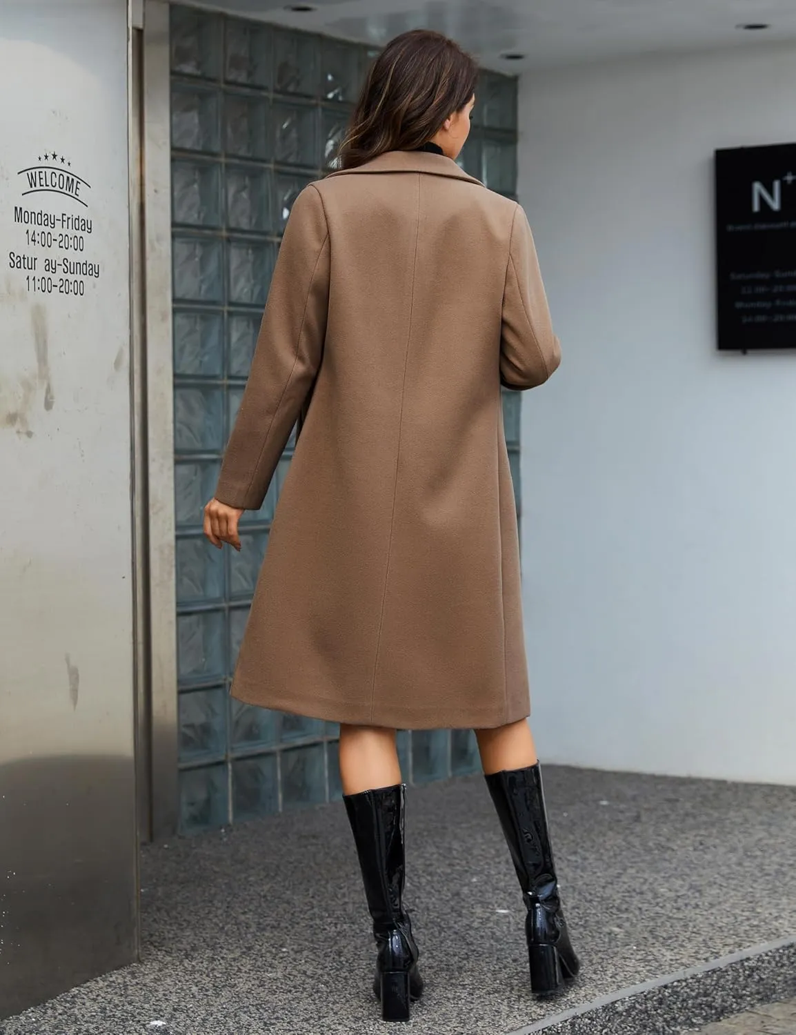 Yidarer Women's Wool Coat Mid-Long Notch Lapel Single Breasted Casual Trench Coats