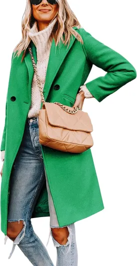 Yidarer Women's Wool Coat Mid-Long Notch Lapel Single Breasted Casual Trench Coats