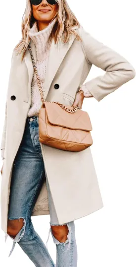 Yidarer Women's Wool Coat Mid-Long Notch Lapel Single Breasted Casual Trench Coats