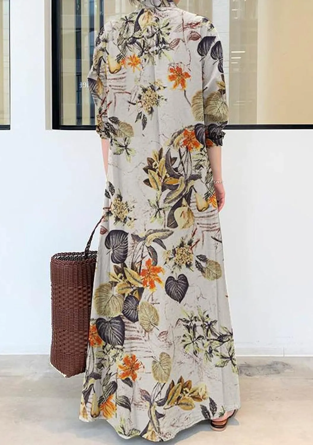 YMING Womens Cotton and Linen Shirt Dress Casual Loose Blouse Dress Solid Color Maxi Dresses Plus Size