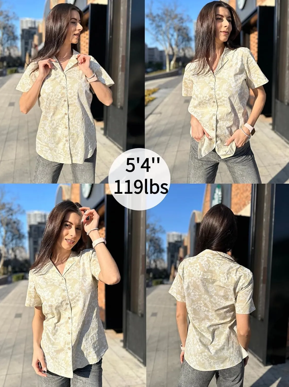 Zeagoo Women Cotton Shirt Button Down Short Sleeve Linen V Neck Blouse Casual Work Tunic